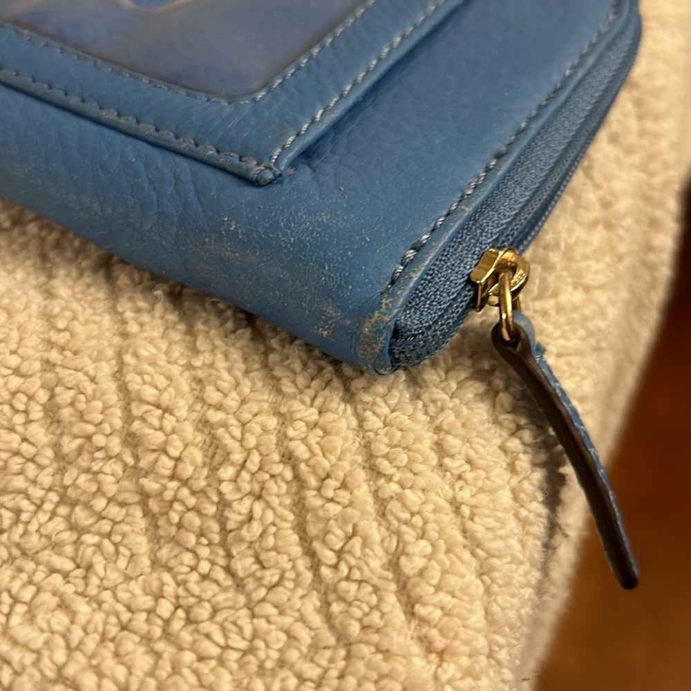 b. Makowsky Blue Leather Full Zip Wristlet Card Holder Wallet Detachable Strap - Picture 10 of 12